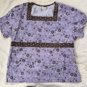 Floral Lavender and Brown Women's Scrub Top